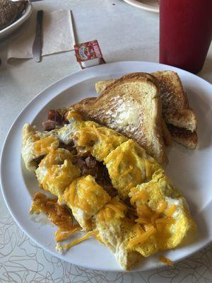 Ham & Cheese Omelette with toast.