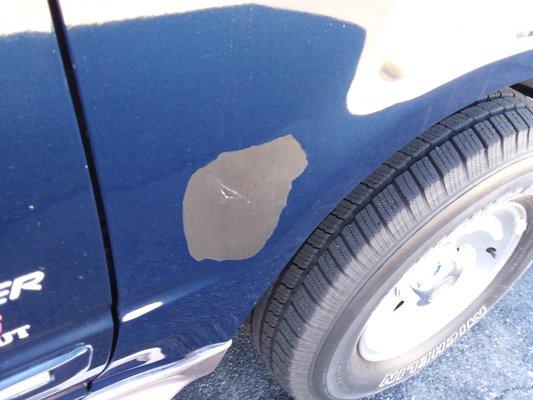 Right Passenger Side Front Fender where a bubble that was left under paint exploded and chipped off! Nice??