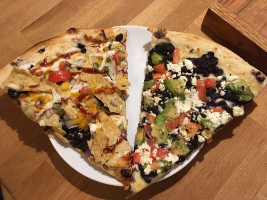 Chips + Ranch + BBQ on the left (wow so good), Bean + Avo on the right (also v tasty)