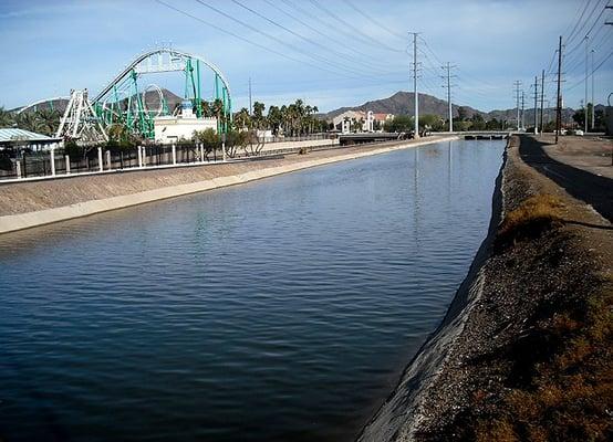 The Arizona Canal passing Castles and Coasters, near I-17