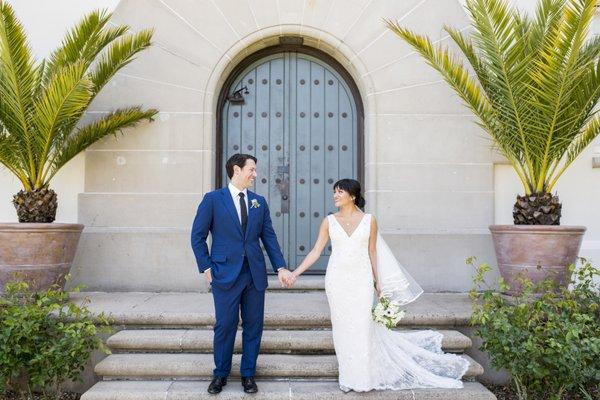 Bride and Groom on steps