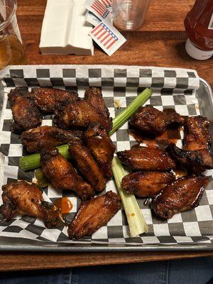 Smoked wings! Medium, spicy garlic, and I forgot the other flavor I chose but they were all very good!