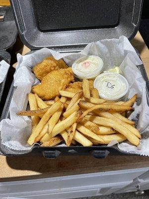 Fish and chips with extra tartar sauce