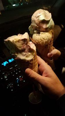 Two double scoop waffle cones!