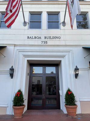 Entrance of Balboa Building; take elevator to 5th floor