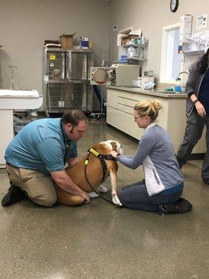 Dr. Baker and Kelsie doing an exam