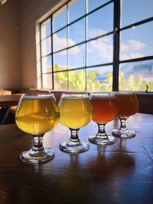 Colorful beer flight