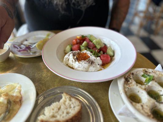 Labneh with melon and cucumber