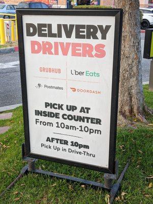 Sign for DELivery drivers