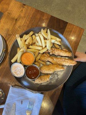 Chicken tenders and fries.