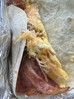 Bacon, egg, and cheese breakfast burrito