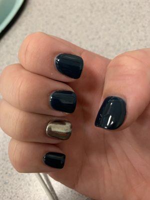 A few days out, gel polish and chrome accent nail.