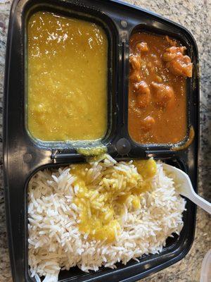 Lunch platter with Chicken curry & daal