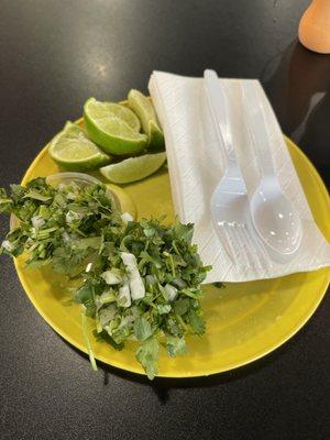 Fixings for the tacos, Look at all that Cilantro. Most skimp on it