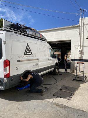 Van getting worked on at Big O