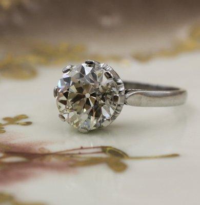 c1910 3.01ct Old European Cut Platinum Solitaire