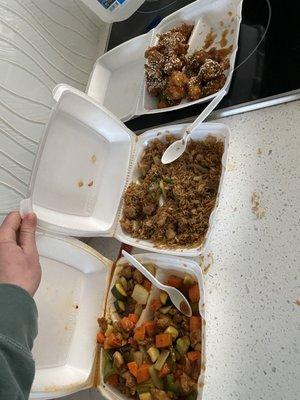 Kung POW chicken, combo fried rice and sesame chicken