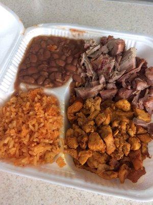 Rice, beans, and meats.