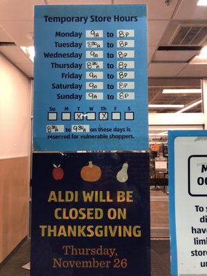 Store hours, November 2020.