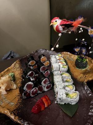 Sushi with a birdy friend