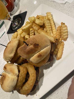 BBQ sliders with a side of French fries