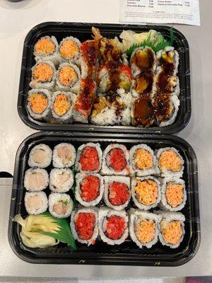 Three roll lunch specials .   Spicy tuna roll- spicy crunchy Kani - yellow tail   Spicy crunchy Kani- eel avocado - shrimp tempura