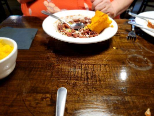 Red beans and rice with corn bread