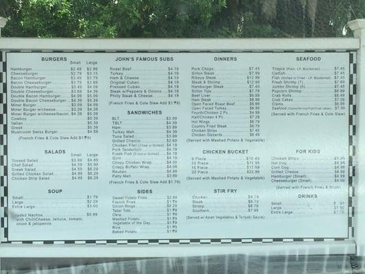 Curbside menu as of May 23, 2015.