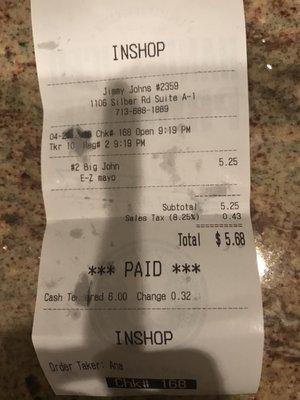 I always ask for lettuce & tomotoes on the side, because I received a transplant. Receipt showing Ana the Mngr who refused Medical need!