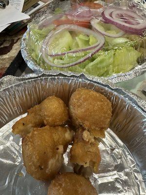 Mushrooms and salad