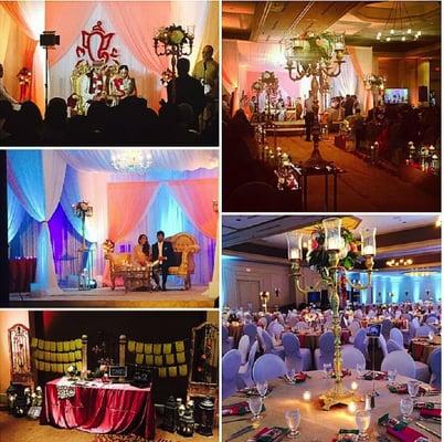 Collage of reception and weddding decor
 Notice the gorgeous table card set up with vintage french doors, clothes pins, and vintage touches