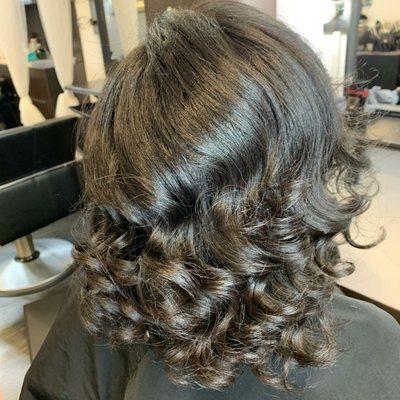 Silk Press with Curls by Maliaka