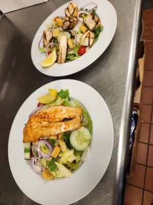 Salmon and scallop seared garden salads!