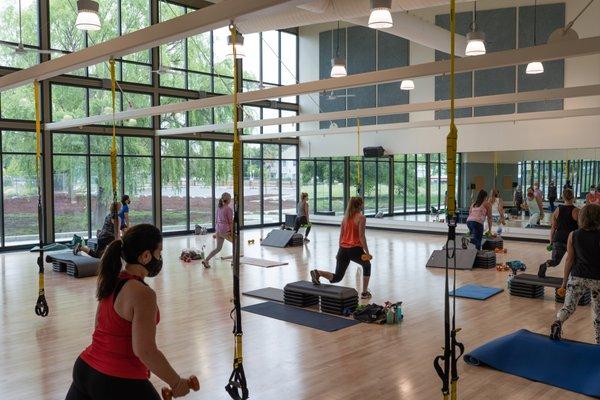 A class taking place in the new group exercise studio that opened in 2021.