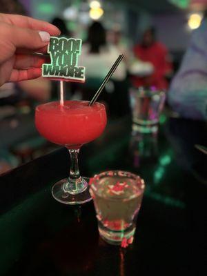 Frozen Strawberry Margarita and shot