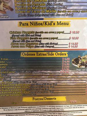 Kids menu