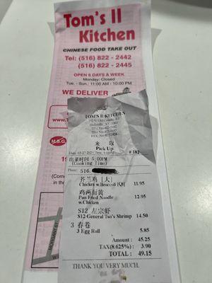 Receipt & menu