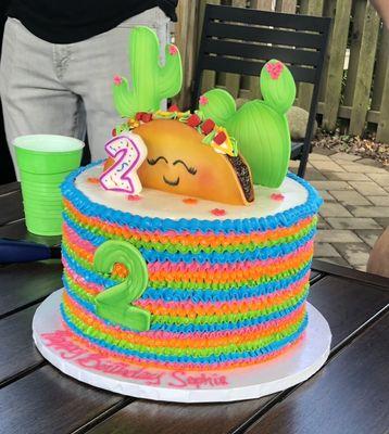 Taco cake design with funfetti filling.