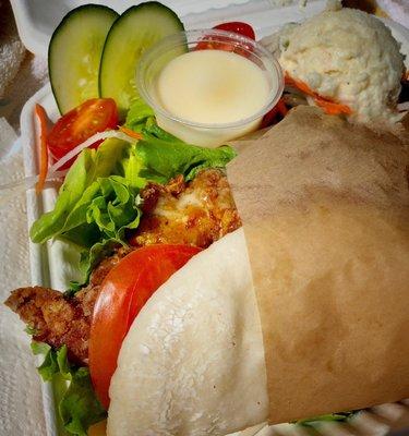 Ginger Karaage Steamed Bun with salad