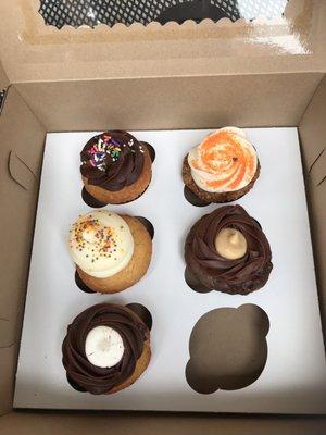 Chocolate Birthday cake, carrot cake, vanilla, peanut butter and chocolate, and Boston creme.