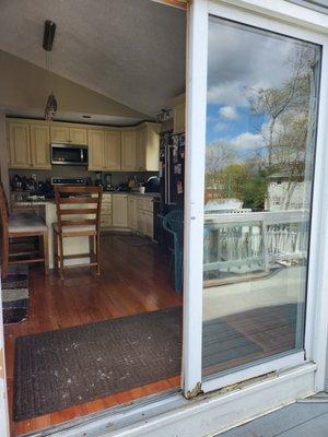 Removed an old patio door to replace with a new one.