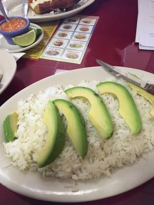 Rice with avocados, a side dish if you order fried steak (beans can be substituted)