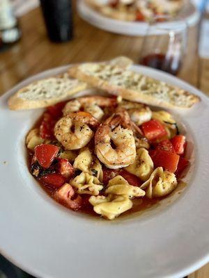 Pasta purses with shrimp