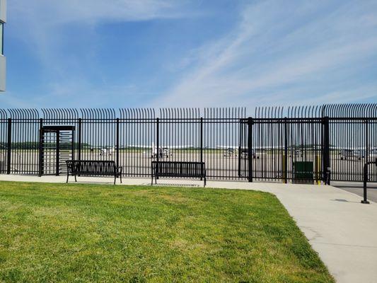 Outdoor viewing area with benches