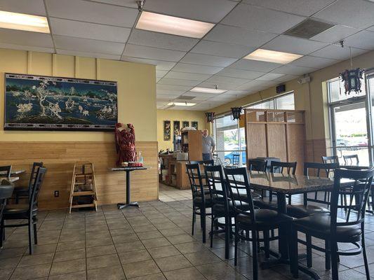 Dining area in back corner facing entrance.