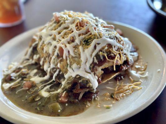 Huevos Rancheros with eggs medium and pork carnitas added