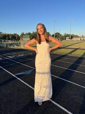 This hoco court dress was taken in at the waist and chopped at the bottom, altered beautifully by Sylvia to fit me perfectly!