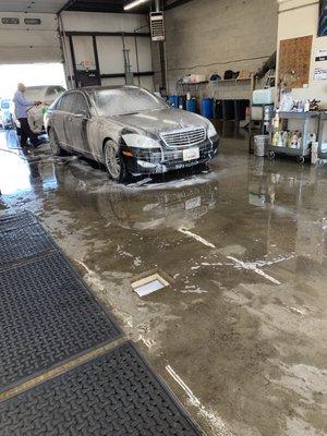 Prepping my car with soap. Should have took a before picture to show how dirty it was.