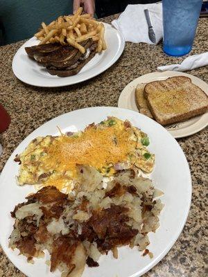 Omelet with potatoes and Toast