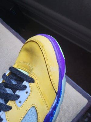 the yellow not even the same color yellow that was needed.. they scrubbed it so hard it went down to the base color of the shoe..